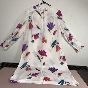 First Lady Vintage Floral Sheer Dress Womens S/M White Long Sleeve Zip Back